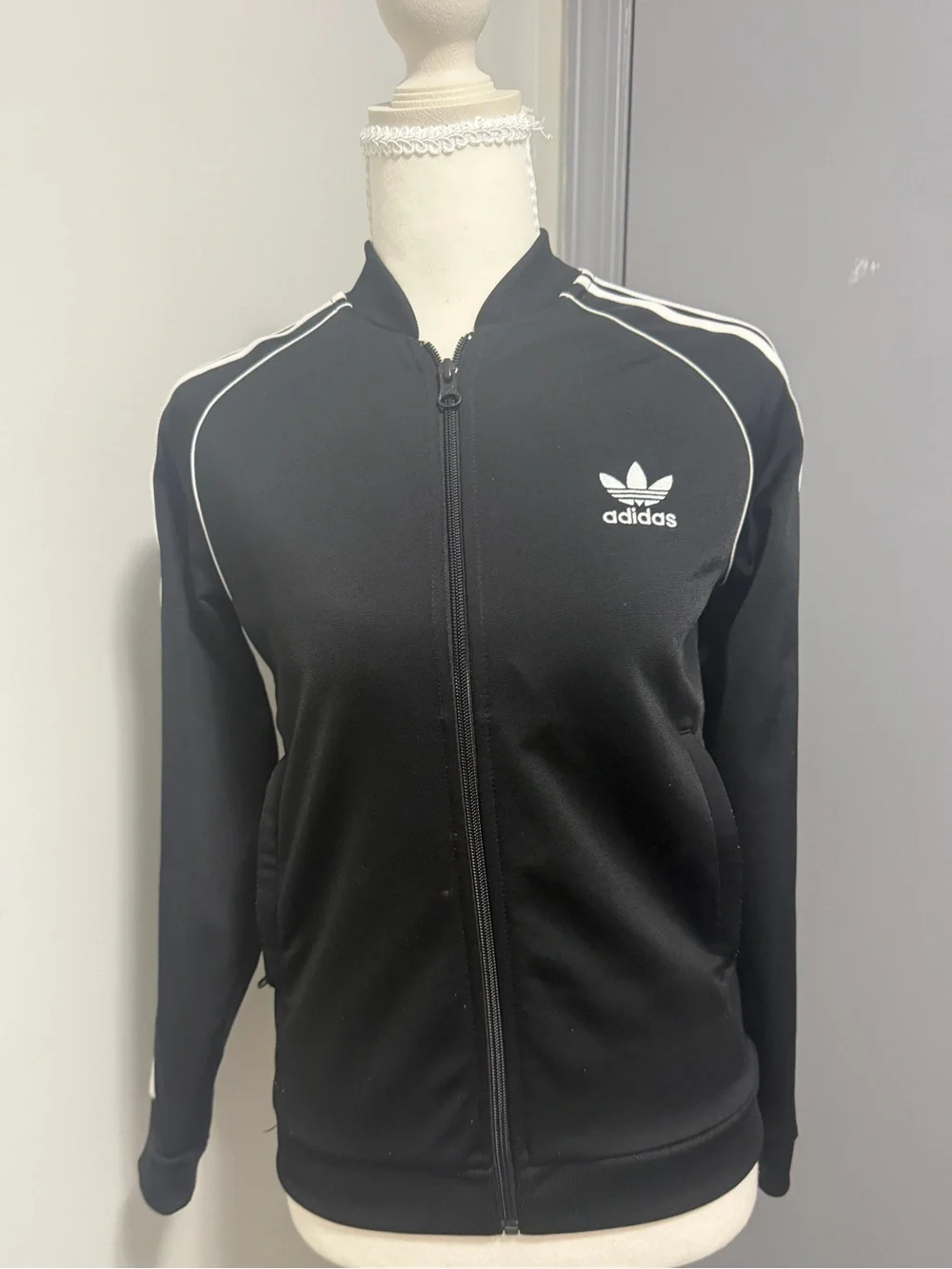 adidas Black Track Jacket with White Piping